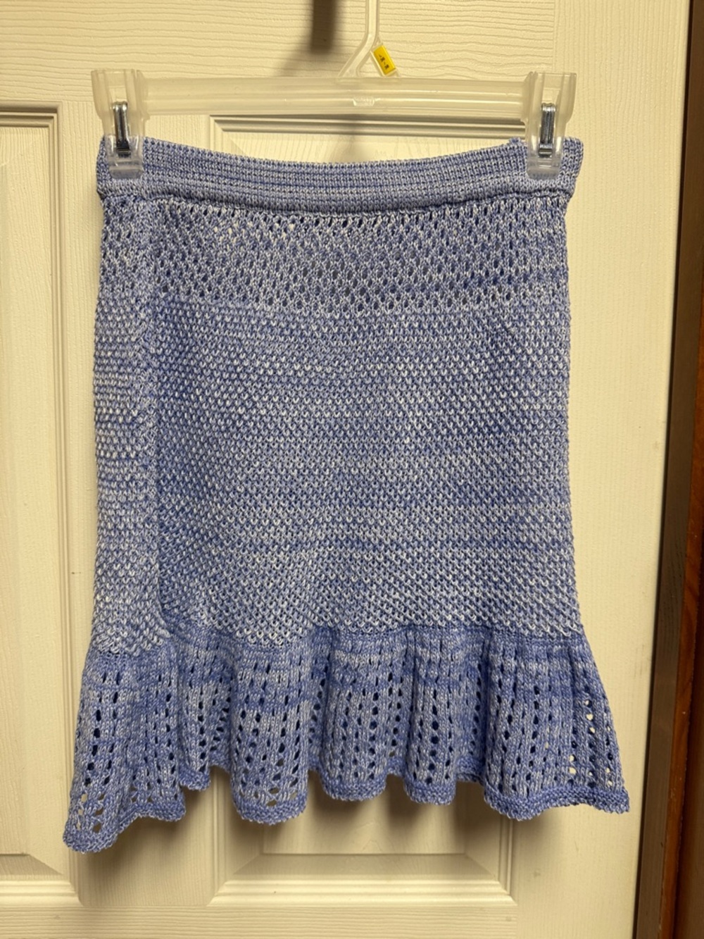 Periwinkle Knit Midi Skirt with Ruffle Hem - Women
